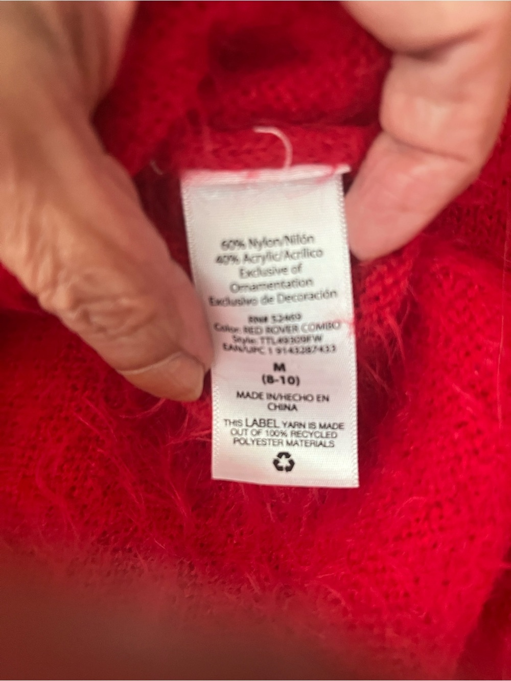 Time and Tru Red Fair Isle Crewneck Sweater with Multicolor Yoke - Picture 6 of 6